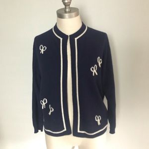 Vintage 50’s Intarsia by Pringle of Scotland navy open front cashmere cardigan